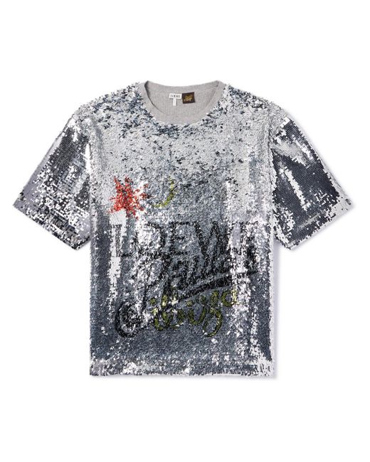 Loewe Gray Paula's Ibiza Paillette-embellished Cotton-blend T-shirt for men