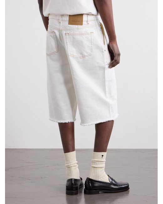 AMI White Wide-Leg Denim Shorts for men