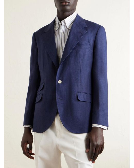 Brunello Cucinelli Blue Linen Suit Jacket for men