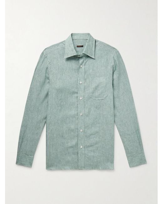 Rubinacci Blue Linen Shirt for men