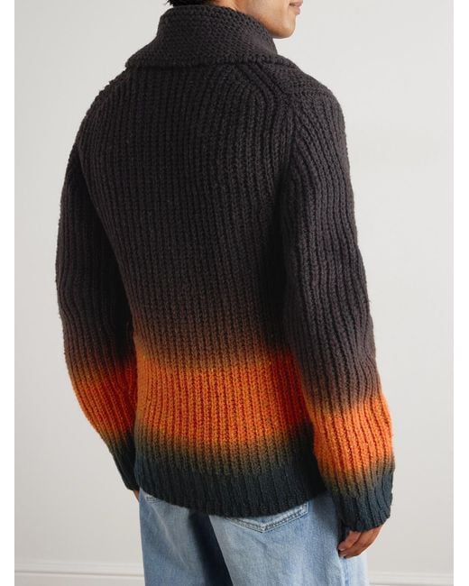 Sacai Brown Dégradé Garment-dyed Ribbed Wool Zip-up Cardigan for men