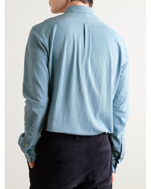Camicia in cotone piqué con logo ricamato e collo button-down di Polo Ralph Lauren in Blue da Uomo