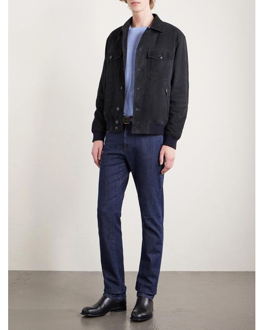 Canali Blue Suede Blouson Jacket for men