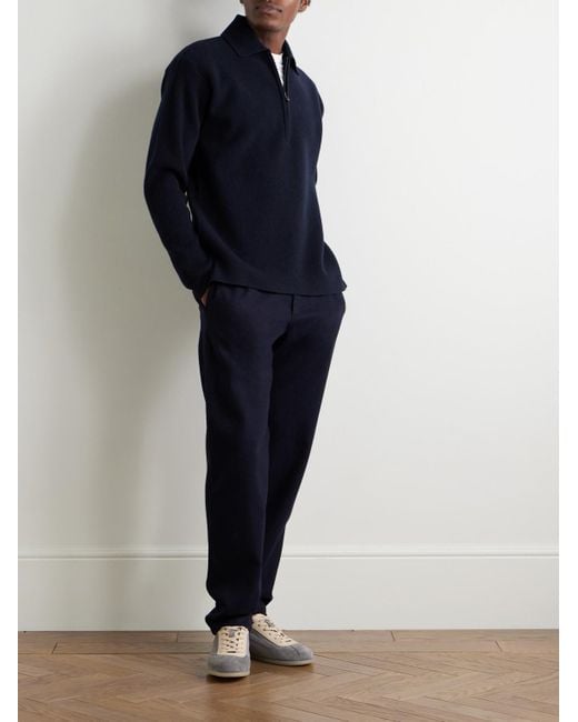 Virgin Wool And Cashmere-Blend Half-Zip Sweater di Sease in Blue da Uomo