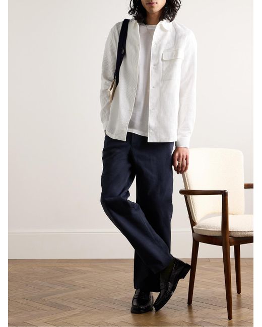 De Bonne Facture Hemd aus einer Baumwoll-Leinenmischung in Wabenstrick in White für Herren