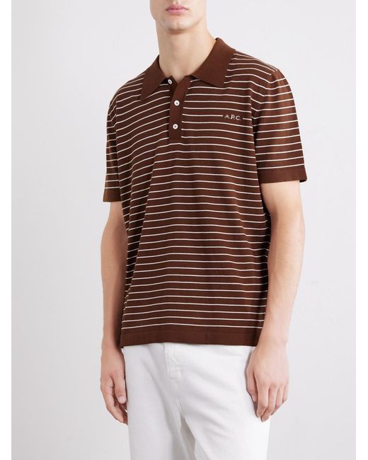 A.P.C. Brown Tristan Logo-Embroidered Striped Cotton Polo Shirt for men