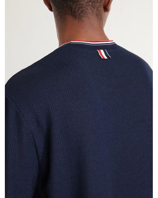 Thom Browne Blue Pointelle-Knit Cotton And Linen-Blend T-Shirt for men