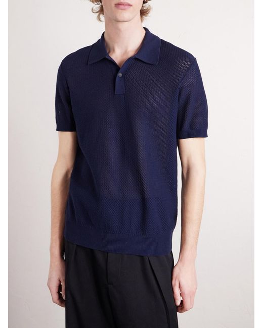Mr P. Blue Honeycomb-knit Organic Cotton Polo Shirt for men