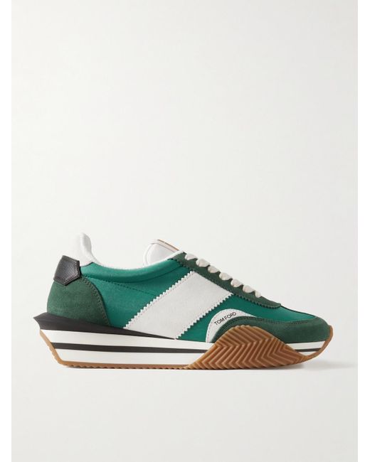 Tom Ford Green James Rubber-trimmed Suede And Nylon Sneakers for men