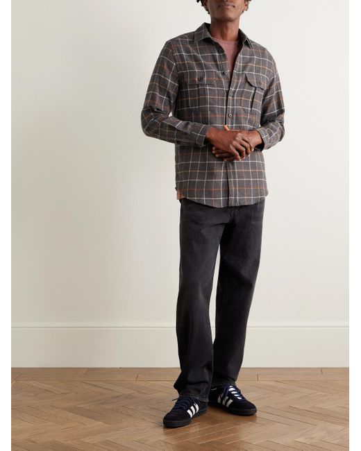 Portuguese Flannel Gray Log Checked Organic Cotton-flannel Shirt for men