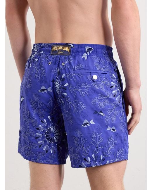 Vilebrequin Blue Mistral Embroidered Straight-Leg Swim Shorts for men