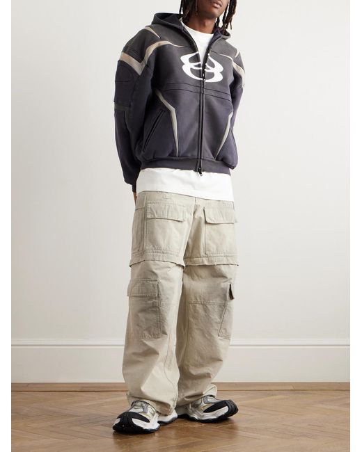 Balenciaga Black Logo-Embroidered Panelled Cotton-Blend Zip-Up Hoodie for men