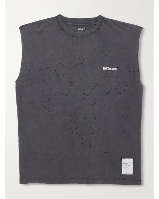 Satisfy Gray Distressed Logo-Print Mothtech Organic Cotton-Jersey Tank Top for men