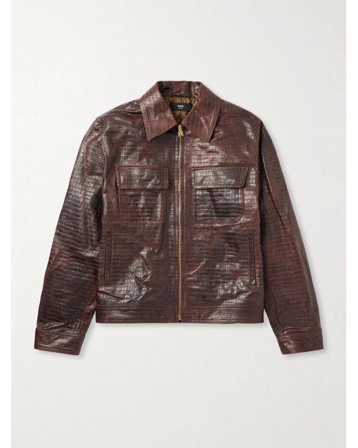 Amiri Brown Croc-effect Leather Jacket for men