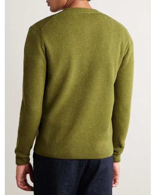 Slowear Green Incotex Zanone Slim-fit Ribbed Virgin Wool Henley Sweater for men