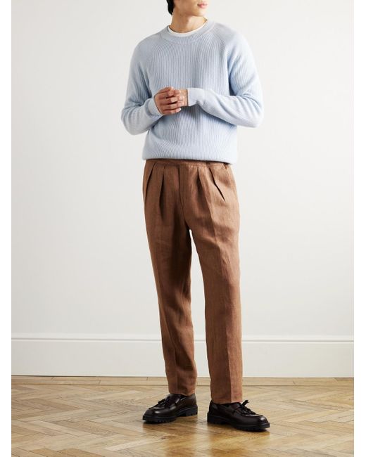 Rubinacci Brown Manny Straight-leg Pleated Linen Trousers for men