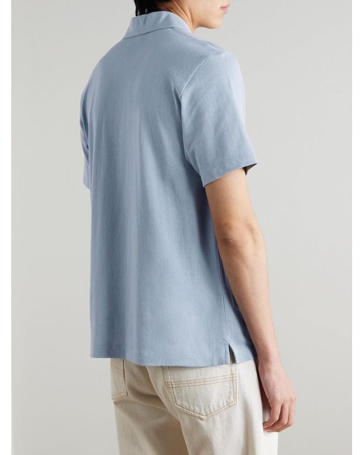 Sunspel Blue Slim-fit Camp-collar Supima Cotton-mesh Shirt for men