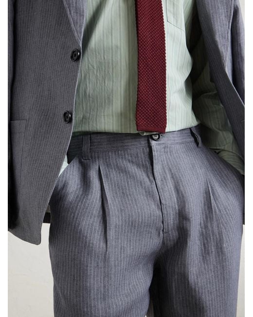 Oliver Spencer Gray Morton Straight-Leg Pleated Striped Linen Suit Trousers for men