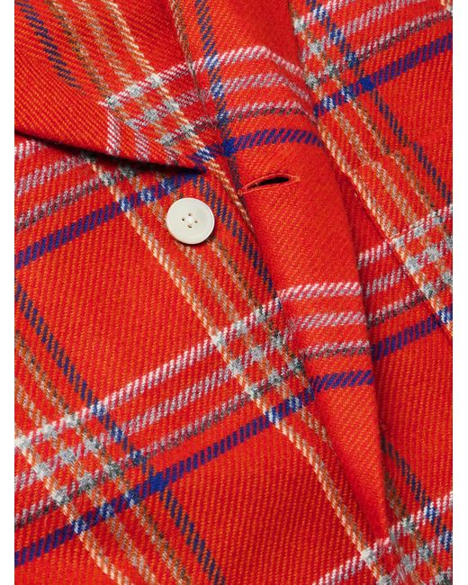Bode Red Gable Camp-collar Checked Wool Overshirt for men