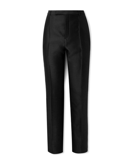 Saint Laurent Black Straight-leg Pleated Pinstriped Wool And Silk-blend Suit Trousers for men