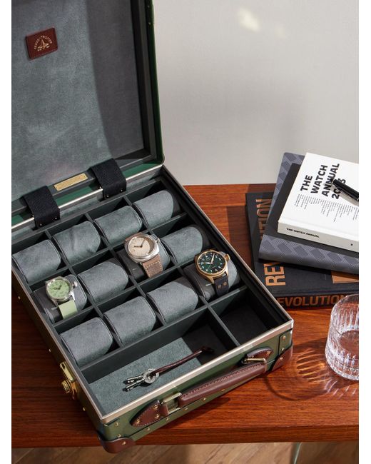 Cofanetto per dodici orologi in fibra vulcanizzata con finiture in pelle di Globe-Trotter in Green da Uomo