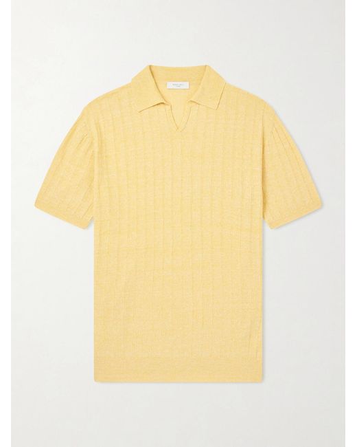 Boglioli Yellow Ribbed Linen And Cotton-Blend Polo Shirt for men