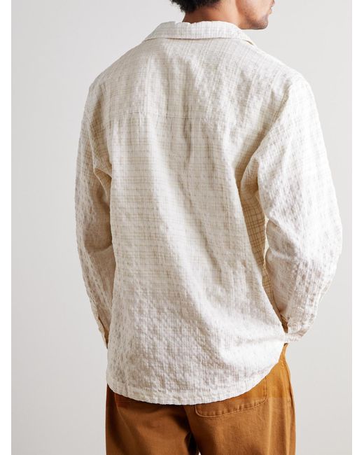 NN07 White Ben 50041 Camp-Collar Embroidered Checked Organic Cotton-Blend Shirt for men
