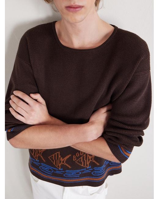 Bode Red Fish School Intarsia-knit Cotton Sweater for men