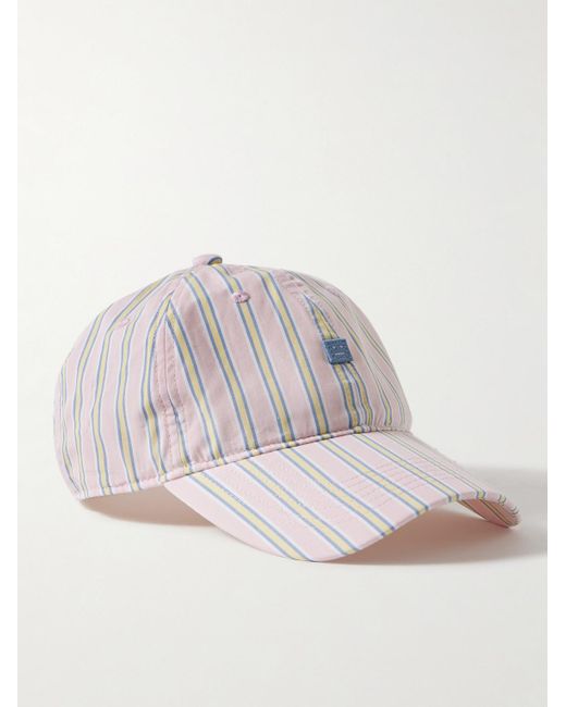 Acne Pink Cunov Logo-appliquéd Striped Organic Cotton Baseball Cap for men