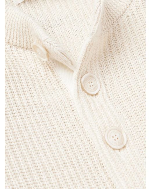 Brunello Cucinelli Natural Ribbed Linen And Cotton-blend Henley T-shirt for men