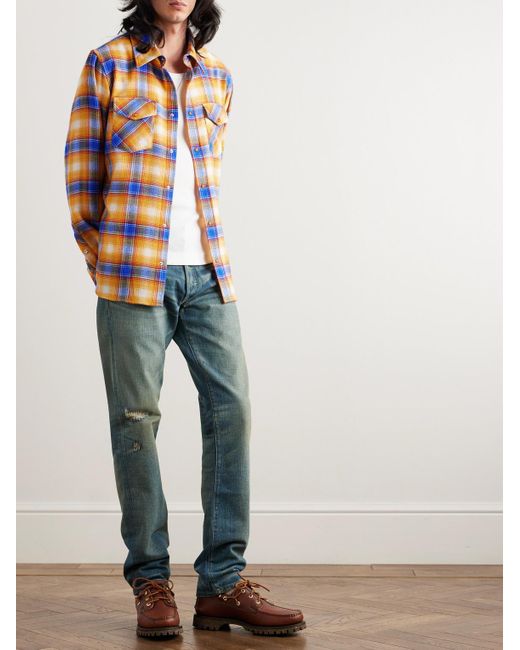 God's True Cashmere Yellow Checked Cashmere Shirt for men