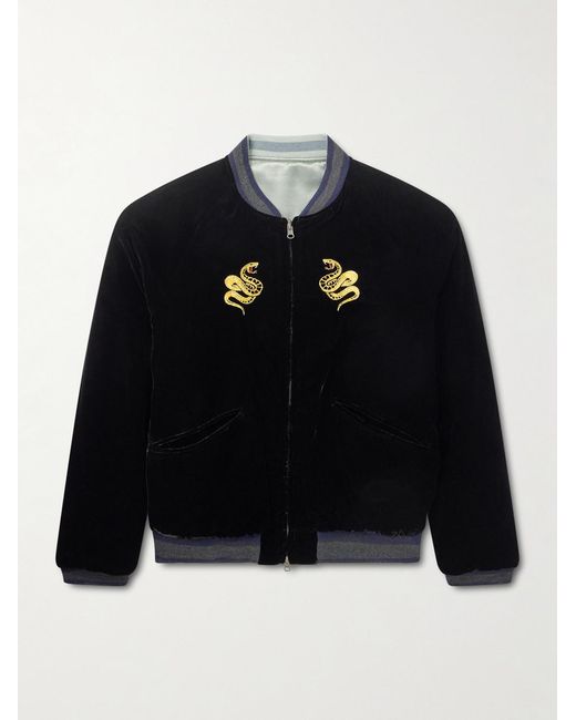 Blue Blue Japan Blue Tora Ni Fuji Reversible Embroidered Velvet And Satin Bomber Jacket for men