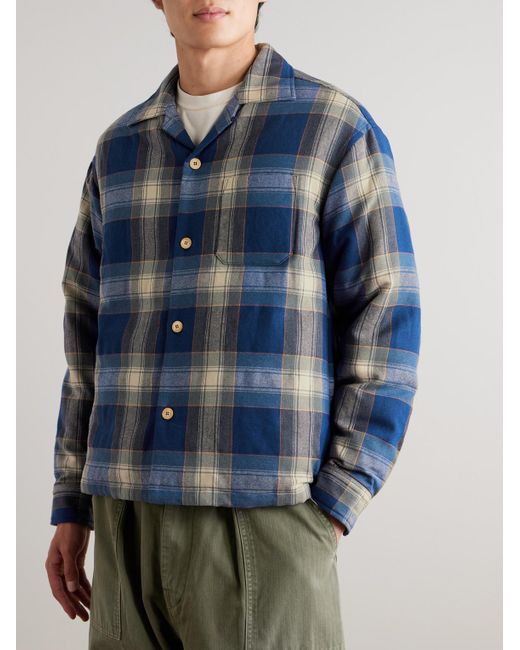 Visvim Blue Keesey Checked Wool And Linen-blend Flannel Down Jacket for men