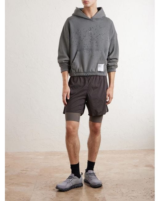 Satisfy Gray Logo-Print Distressed Cotton-Jersey Hoodie for men