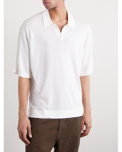 Officine Generale White Pele Lyocell And Wool-blend Polo Shirt for men