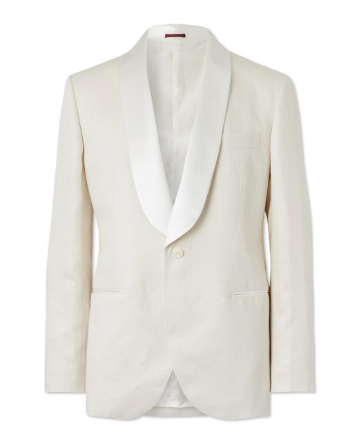 Brunello Cucinelli White Shawl-lapel Satin-trimmed Linen Tuxedo Jacket for men