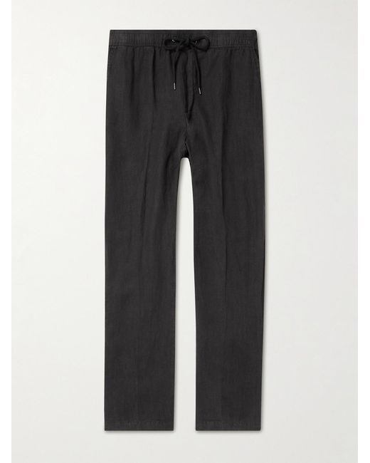 James Perse Black Garment-Dyed Straight-Leg Linen Drawstring Trousers for men