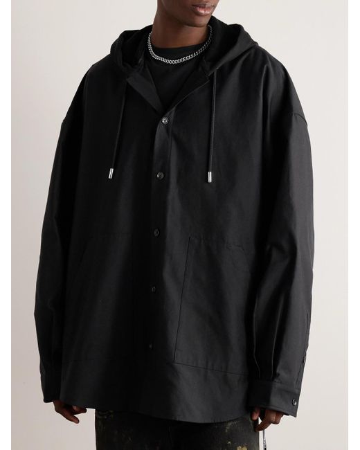 MASTERMIND WORLD Black Oversized Logo-embroidered Jersey-trimmed Cotton-canvas Hooded Overshirt for men