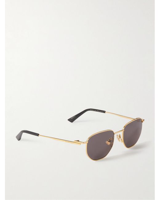 Bottega Veneta Goldfarbene Sonnenbrille mit rundem Rahmen in Metallic für Herren