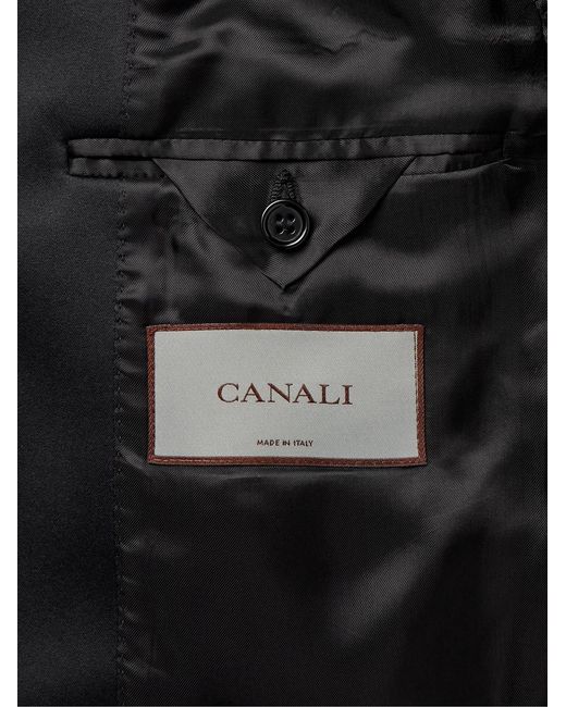 Canali Black Slim-Fit Satin-Trimmed Slubbed Wool And Silk-Blend Tuxedo Jacket for men