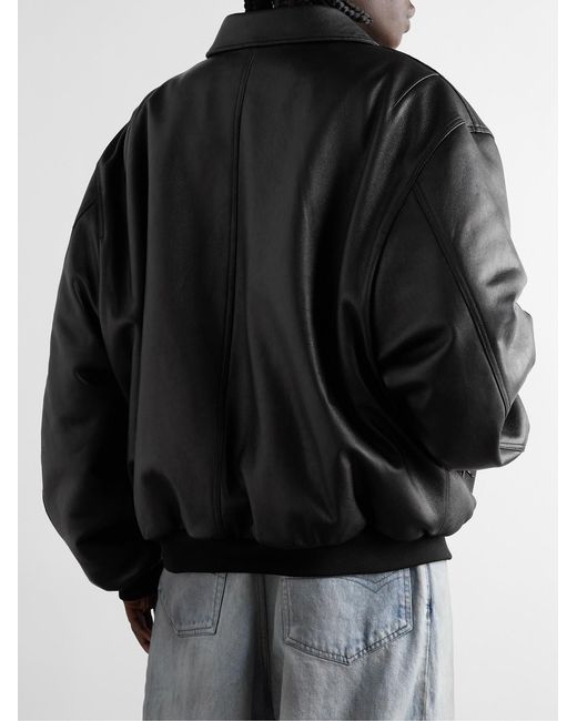 Balenciaga Black Logo-Embroidered Leather Blouson Jacket for men