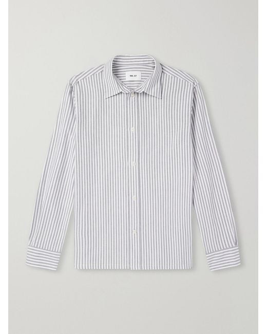 NN07 Gray Colby 5910 Button-Down Collar Striped Organic-Cotton Oxford Shirt for men
