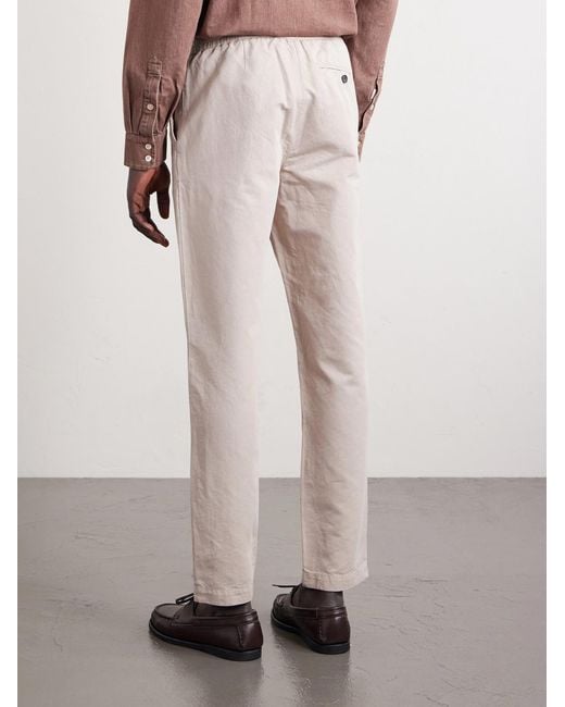 Mr P. Natural Straight-leg Cotton And Linen-blend Twill Drawstring Trousers for men