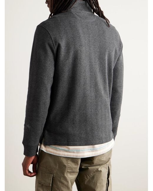 Polo Ralph Lauren Gray Logo-Embroidered Herringbone Cotton Half-Zip Sweatshirt for men