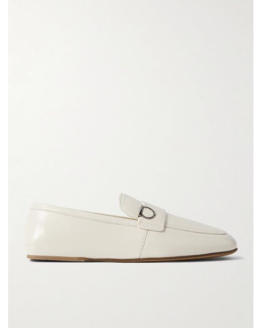 Ferragamo White Debros Embellished Leather Penny Loafers for men