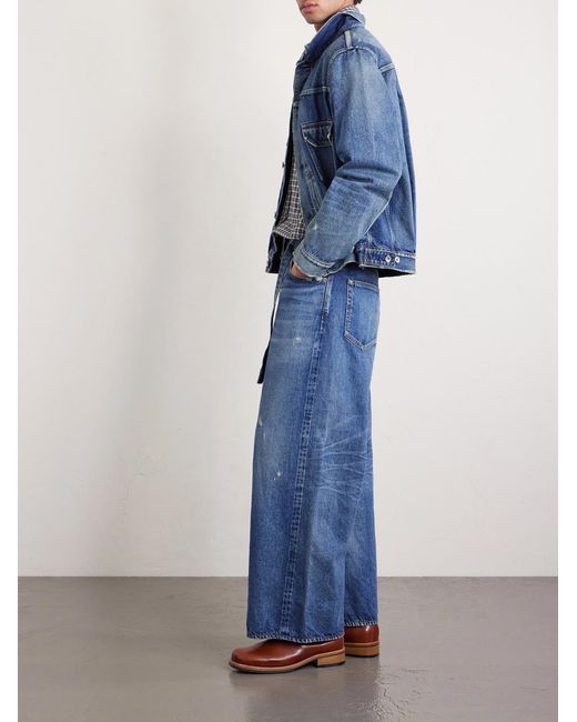 Sacai Blue Beyondexx Wide-leg Belted Distressed Jeans for men