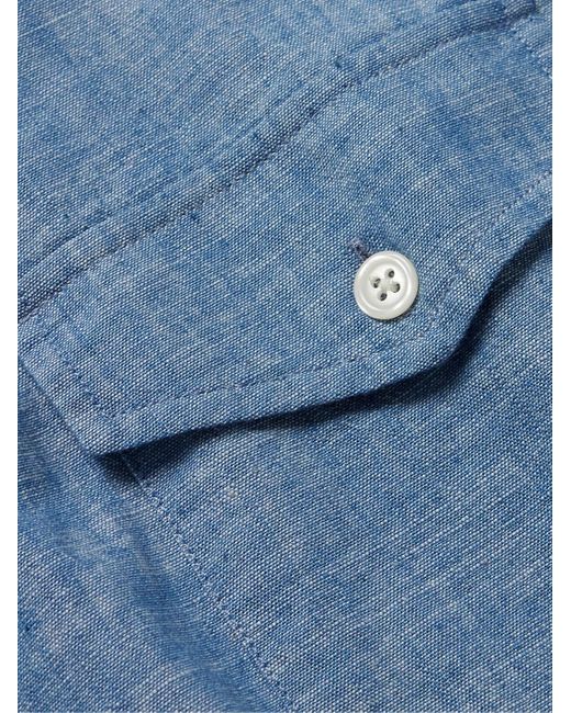 Richard James Blue Button-down Collar Slub Cotton Shirt for men