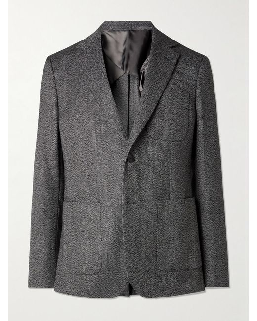 Mr P. Black Herringbone Virgin Wool Suit Jacket for men