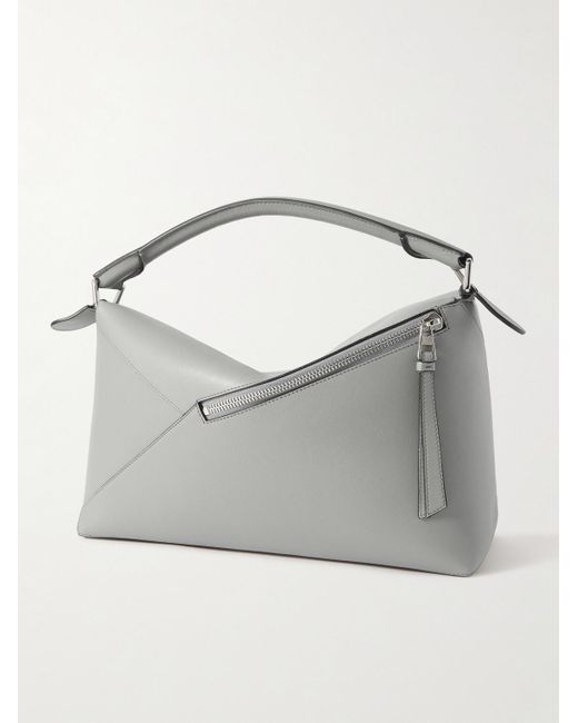 Loewe Gray Puzzle Edge Large Logo-debossed Full-grain Leather Messenger Bag for men