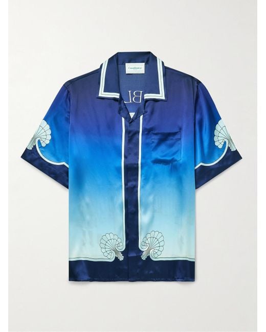 CASABLANCA Blue Convertible-collar Printed Silk-satin Shirt for men